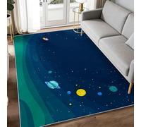 Alfombra lavable a máquina de dibujos animados de 100 x 160 cm para sala de estar, alfombra antideslizante con estampado de galaxia nocturna, planetas espaciales, alfombra súper suave para comedor