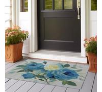 Alfombra lavable a máquina para dormitorio, alfombras azules grandes antideslizantes o suelos de madera dura, elegante flor de rosa azul suave y resistente decoración de franela que no se desprende