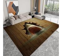Alfombra Lavable Abstracto 3D 80 x 150 cm para Salón, Alfombra Antideslizante y Resistente Animales Tiburón Pared de Madera - Moqueta Moderna Suave Estampada para Dormitorio Habitación Infantil