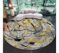 Alfombra Lavable Amarillo Negro - Abstracto líneas Estilo de Pintura al óleo Alfombra Suave De Pelo Corto Estampada, Antideslizante 140 cm para Sala De Estar Dormitorio Oficina, Fácil De Limpiar