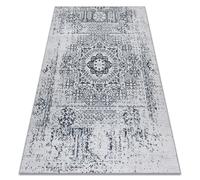 Alfombra lavable ANDRE 1072 Rosetón vintage antideslizante - blanco / negro 80x150 cm