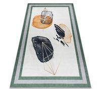 Alfombra lavable ANDRE 1088 Abstracción Marco antideslizante - blanco / verde 80x150 cm