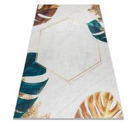 Alfombra lavable ANDRE 1150 Hojas de monstera cubo antideslizante - blanco / oro 120x170 cm