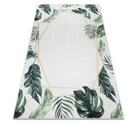 Alfombra lavable ANDRE 1168 Hojas de monstera geométrico antideslizante - blanco / verde 80x150 cm
