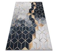 Alfombra lavable ANDRE 1171 Cubo geométrico antideslizante - negro / oro 120x170 cm