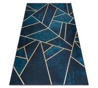 Alfombra lavable ANDRE 1173 mosaico geométrico antideslizante - turquesa / oro 80x150 cm