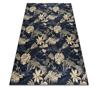 Alfombra lavable ANDRE 1311 Hojas de monstera antideslizante - negro / oro 80x150 cm