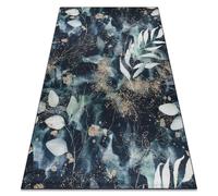 Alfombra lavable ANDRE 1336 Hojas antideslizante - negro / turquesa 120x170 cm