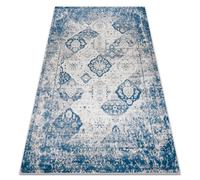 Alfombra lavable ANDRE 1819C Rosetón vintage antideslizante - beige / azul 80x150 cm