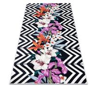 Alfombra lavable ANDRE 2300 flores zigzag antideslizante - negro / blanco 80x150 cm