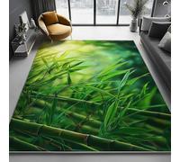 Alfombra Lavable Antideslizante 120 x 160 cm, Pelo Corto Estampada Fotografía un Bosque bambú Tranquilo y Natural Decorativa, Alfombra Rectangular para Salón, Dormitorio Cocina Entrada Verde