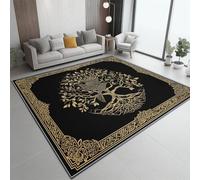 Alfombra Lavable Antideslizante 120 x 170 cm, Pelo Corto Estampada Ilustración Sencilla de Estilo Celta Decorativa, Alfombra Rectangular para Salón, Dormitorio Cocina Entrada Negro