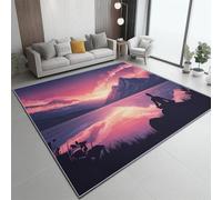 Alfombra Lavable Antideslizante 120 x 170 cm, Pelo Corto Estampada Meditación Natural ilustración del Atardecer Decorativa, Alfombra Rectangular para Salón, Dormitorio Cocina Entrada Púrpura