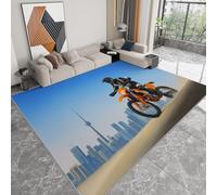 Alfombra lavable antideslizante 140 x 200 cm fotorrealismo, alfombra de pelo corto coche carreras motociclista dunas arena para salón dormitorio oficina o habitación infantil corredor fácil de limpiar