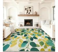 Alfombra Lavable Antideslizante Amarillo Verde de Pelo Corto Estampada y Decorativa Abstracto Estilo Pintura al óleo Hojas Enredaderas, Alfombra Rectangular para Salón, Dormitorio o 160 x 230 cm