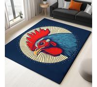 Alfombra lavable antideslizante Anime Animal Gallo Cabeza, 60 x 90 cm, alfombra de alfombra de dormitorio con cerdas Ras, felpudo, interior para sala de estar, habitación infantil, comedor, color azul