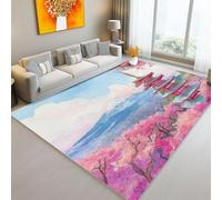 Alfombra Lavable Antideslizante Arquitectura Tradicional En Acuarela Flores Cerezo, Pelo Corto Estampada 80 x 150 cm Decorativa, Alfombra Rectangular para Salón, Dormitorio Cocina Entrada Rosa