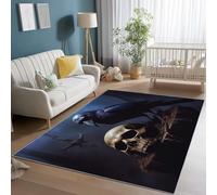 Alfombra Lavable Antideslizante Gris Azulado Oscuro - Pelo Corto Suave Ilustración Oscura Fantástica Y Cuervo Estampada Rectangular Alfombra para Salón Dormitorio Comedor Oficina Entrada, 60 x 90 cm