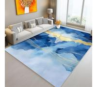 Alfombra Lavable Antideslizante Líneas Abstractas Lámina Dorada Coloreada Con Agua, Pelo Corto Estampada 120 x 160 cm Decorativa, Alfombra Rectangular para Salón, Dormitorio Cocina Entrada Azul oscuro