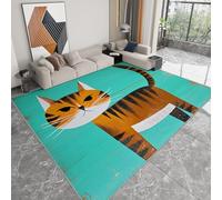 Alfombra lavable antideslizante mediados de siglo 80 x 150 cm, alfombra de pelo corto veta de madera animal gato atigrado para salón dormitorio oficina o habitación infantil corredor fácil de limpiar