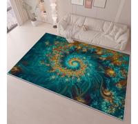 Alfombra Lavable Antideslizante Turquesa, Pelo Corto Estampada Arte Fractal en Espiral Decorativa, Alfombra Rectangular para Salón, Dormitorio Cocina Entrada 120 x 180 cm