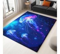 Alfombra lavable antideslizante vida marina anime tinta fantástica, 140 x 200 cm, alfombra de alfombra de dormitorio con cerdas radas, felpudo, interior para sala de estar, habitación infantil