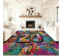 Alfombra Lavable Antideslizante Vistoso de Pelo Corto Estampada y Decorativa Grafiti Abstracto Textura, Alfombra Rectangular para Salón, Dormitorio o Cocina 60 x 90 cm