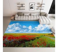 Alfombra Lavable Azul Marino, Naturaleza Hermoso Flores Pradera Pelo Corto Suave Franela Alfombras de Área 160 x 230 cm - Antideslizante Alfombra para Habitación Infantil de Interior Sala de Estar