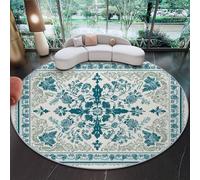 Alfombra Lavable Azul-Verde - Retro Patchwork Patrón Borde Alfombra Suave De Pelo Corto Estampada, Antideslizante 100 cm para Sala De Estar Dormitorio Oficina, Fácil De Limpiar