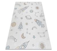 Alfombra lavable BAMBINO 1278 Cohete espacial para niños antideslizante - crema 80x150 cm