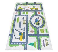 Alfombra lavable BAMBINO 2338 Excavador calles para niños antideslizante - blanco / verde 120x170 cm