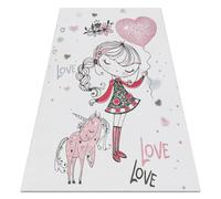 Alfombra lavable BAMBINO 2644 Niña unicornio para niños antideslizante - blanco / rosado 120x170 cm