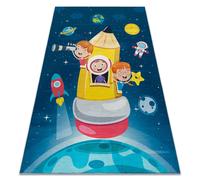 Alfombra lavable BAMBINO 42810 Cohete planetas para niños antideslizante - azul / marrón 200x290 cm