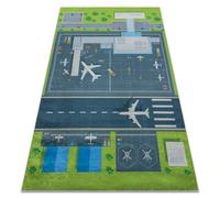 Alfombra lavable BAMBINO 46990 Aeropuerto aviones para niños antideslizante - verde / gris 80x150 cm