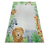 Alfombra lavable BAMBINO 54090 Animales África para niños antideslizante - blanco / verde 200x290 cm