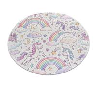 Alfombra lavable BAMBINO 61400 circulo Unicornio arcoiris para niños antideslizante - crema / rosado circulo 160 cm