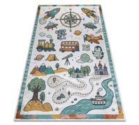 Alfombra lavable BAMBINO 61420 Viajes alfabeto números para niños antideslizante - crema / verde 140x190 cm