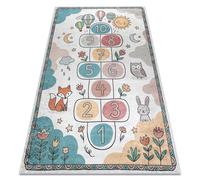 Alfombra lavable BAMBINO 61440 rayuela números globos para niños antideslizante - crema / verde 160x220 cm