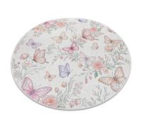 Alfombra lavable BAMBINO 61450 circulo mariposas para niños antideslizante - crema / rosado circulo 160 cm