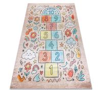 Alfombra lavable BAMBINO 61470 rayuela números flores para niños antideslizante - rosado / azul 120x170 cm