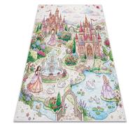 Alfombra lavable BAMBINO 61520 Princesa castillo para niños antideslizante - crema / rosa 80x150 cm