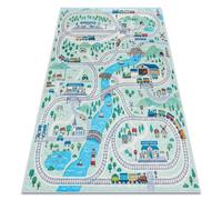 Alfombra lavable BAMBINO 61530 Río vías tren para niños antideslizante - verde / gris 120x170 cm