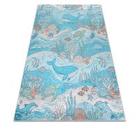 Alfombra lavable BAMBINO 61540 Océano peces para niños antideslizante - azul / beige 80x150 cm