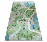 Alfombra lavable BAMBINO 61550 Bosques calles montañas para niños antideslizante - verde / gris 140x200 cm