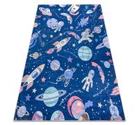 Alfombra lavable BAMBINO 61580 Cohete espacial para niños antideslizante - azul marino / naranja 160x220 cm