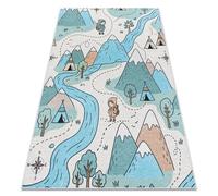 Alfombra lavable BAMBINO 61590 Río vías tren para niños antideslizante - crema / azul 160x220 cm
