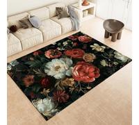Alfombra lavable con diseño floral, suave, antideslizante, para sala de estar, dormitorio, cocina, decoración duradera del hogar, diseño elegante, fácil de limpiar