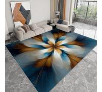 Alfombra lavable con estampado arte digital 100 x 160 cm, corredor rectangular abstracto azul marrón fractal flores - alfombra antideslizante suave de pelo corto para salón dormitorio o pasillo