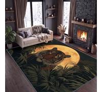 Alfombra lavable de 120 x 170 cm con diseño de luna naranja y hojas tropicales de tigre para dormitorio, animales salvajes, antideslizante, para sala de estar, entrada, alfombra de interior, para