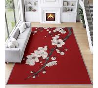 Alfombra lavable de 140 x 200 cm con flores de ciruelo blanco para dormitorio, arte oriental, antideslizante, alfombra de entrada, alfombra para interiores, cocina, oficina, comedor